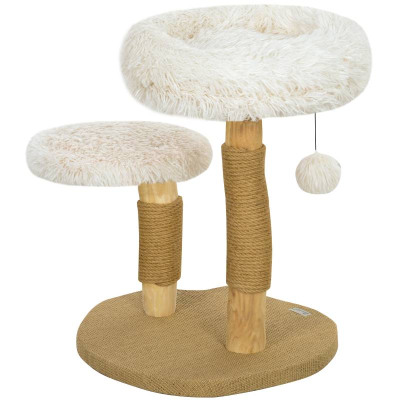 Kradsetræ, 61,5 Cm, Med Katteseng, Kradsetræ, Hoppeplatform, Legetøjsbold, Til Katte Op Til 5 Kg, Hvid - Aosom