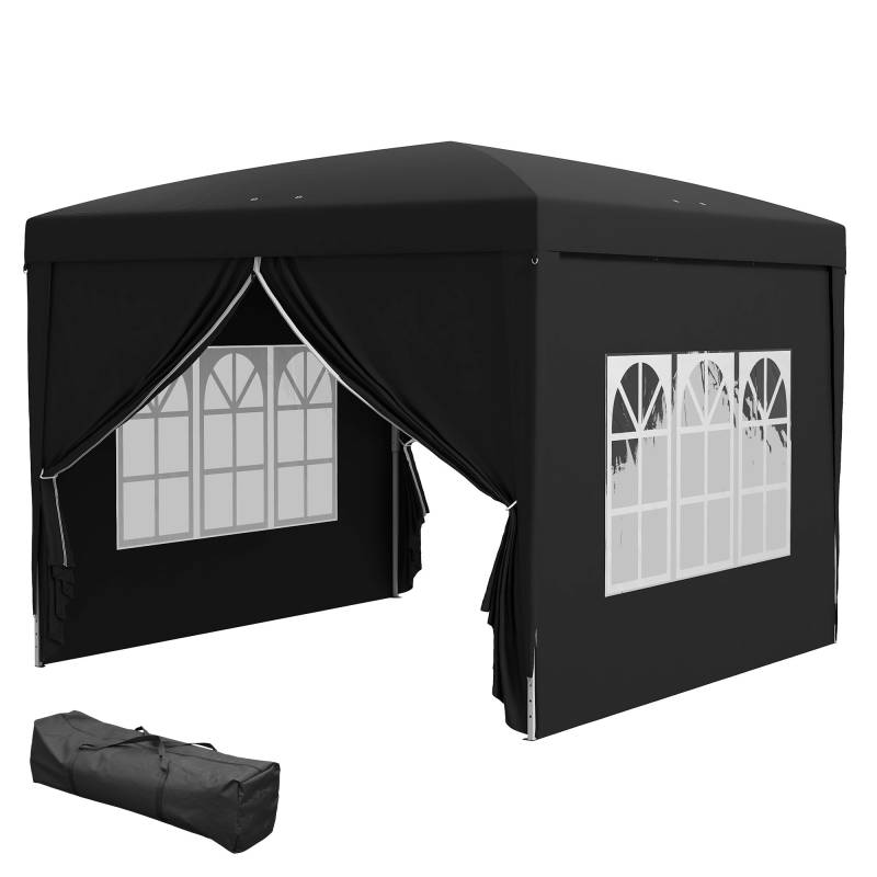 3 X 3 M Pavillon Med 4 Sidevægge, Vindue, Partytelt Med Uv-Beskyttelse, Havetelt Inklusive Bæretaske, Stål, Sort - Aosom