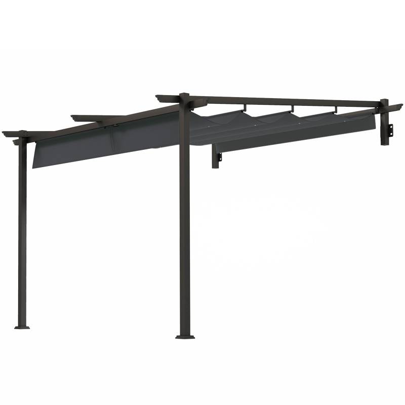 Pavillon, 3 X 3 M Pergola, Vindtæt Terrassetag, Vægmonteret, Justerbart Tag, Til Have, Terrasse, Mørkegrå - Aosom