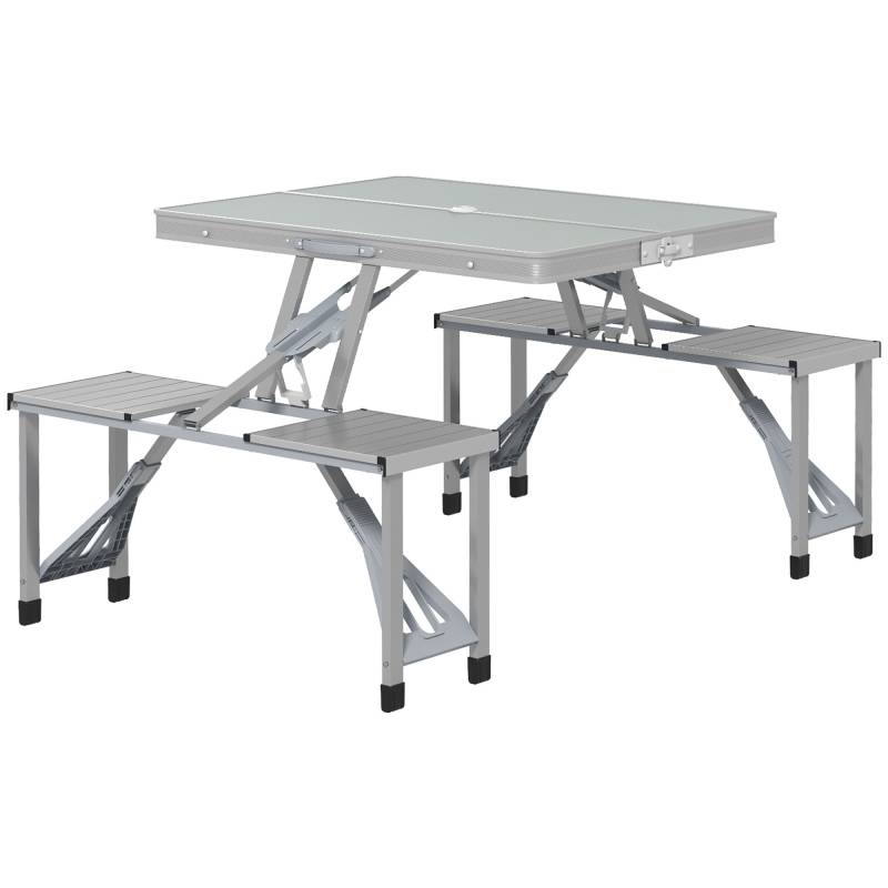 Campingbord Klapbord Med 4 Stole Klapbord Havebord I Aluminium 85,5 X 135 Cm Grå - Aosom