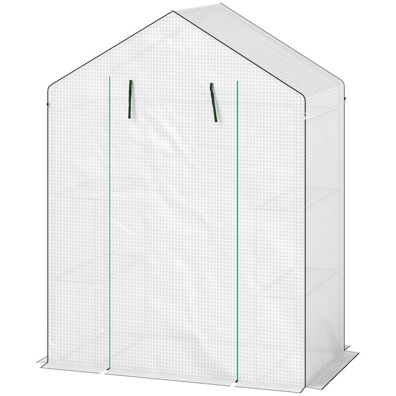 Drivhus Med Hylder, Minidrivhus, Uv-Bestandigt, Netvindue, Lynlåsdør, 143l X 74b X 190h Cm, Hvid - Aosom