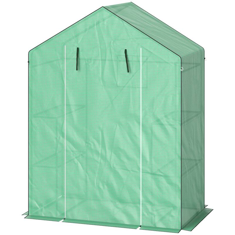 Drivhus Med Hylder, Minidrivhus, Uv-Bestandigt, Netvindue, Lynlåsdør, 143l X 74b X 190h Cm, Grøn - Aosom