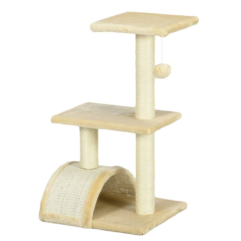 Kradsetræ 72 Cm Kattetårn Med Plysbolde, Sisalstolper, Platform, Kradsebræt Cremehvid - Aosom