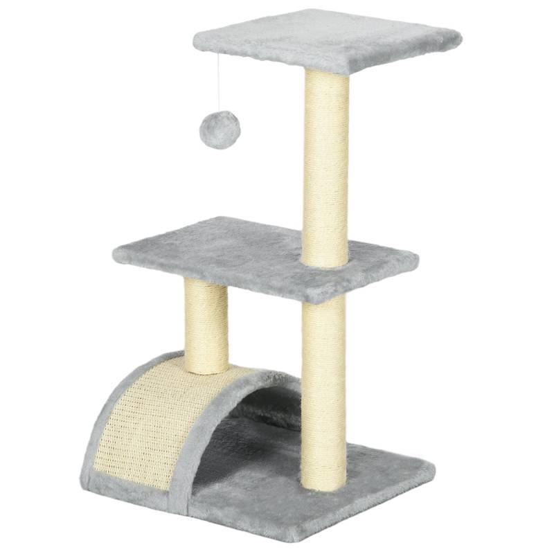 Kradsetræ 72 Cm Kattetårn Med Plysbolde, Sisalstolper, Platform, Kradsebræt Lysegrå - Aosom