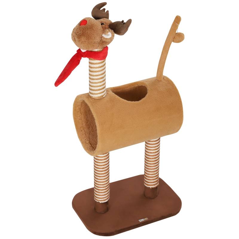 Kradsetræ 98 Cm Kattetårn I Hjortedesign, Med Hule, Legebold, Jutestammer Brune - Aosom