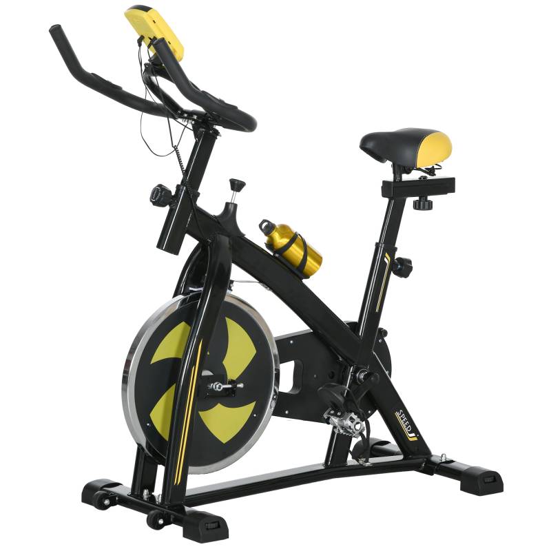 Motionscykel, Stille, Justerbar Modstand, Pulsmåler, Monitor, Gul - Aosom