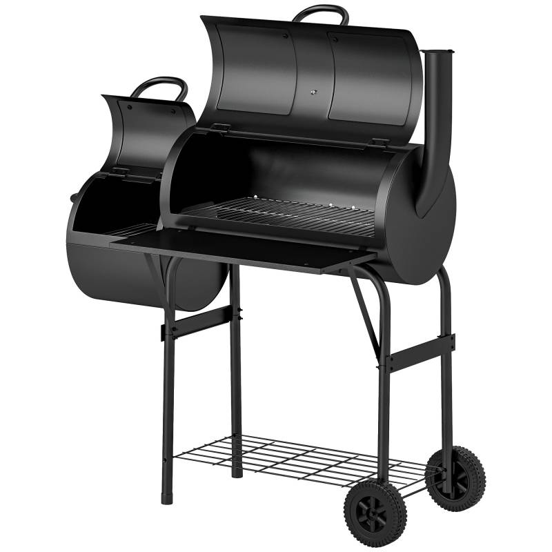 Kulgrill Af Stål Bbq-Ryger Med Låg, Termometer, Hjul, Lufttilførsel Og Kulbakke - Aosom