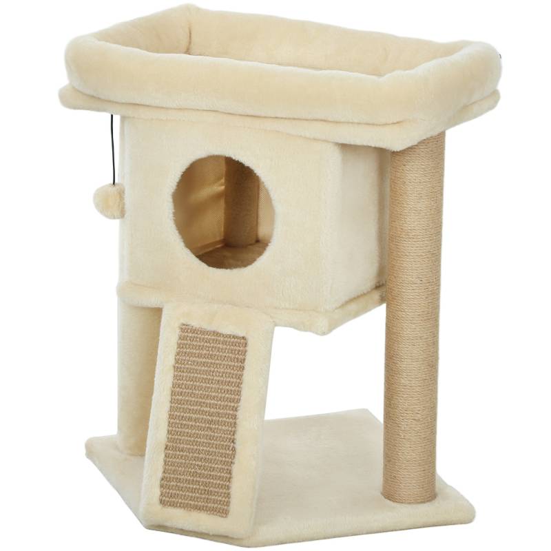 Kradsetræ Med Jute Kradsemåtte, Hvileplatform, Legebold, Kattehus, Beige, 40 X 40 X 57 Cm - Aosom