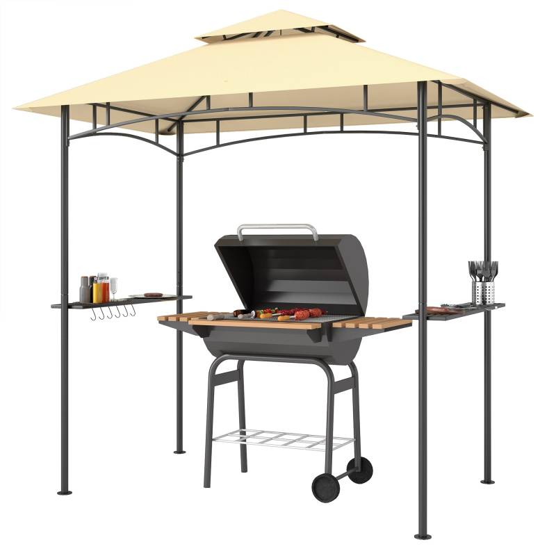 Bbq-Pavillon Med Led 240 X 150 X 258 Cm Vandafvisende Flammehæmmende Havepavillon Med Dobbeltlagstag - Aosom