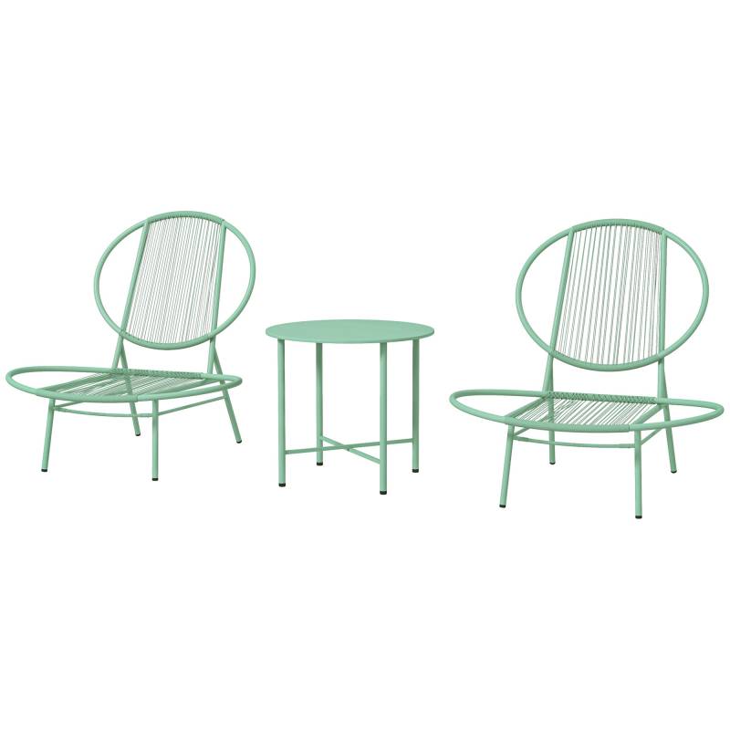 3-Delt Polyrattan Bistrosæt, Vejrbestandigt Havemøbelsæt Med Bistrobord Og Muslingeformede Havestole, Grøn - Aosom