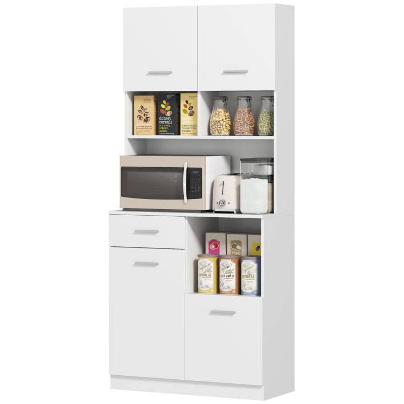 Køkkenskab, Buffet Med Skuffe, Softclose-Døre, 80 X 35 X 180 Cm, Hvid - Aosom