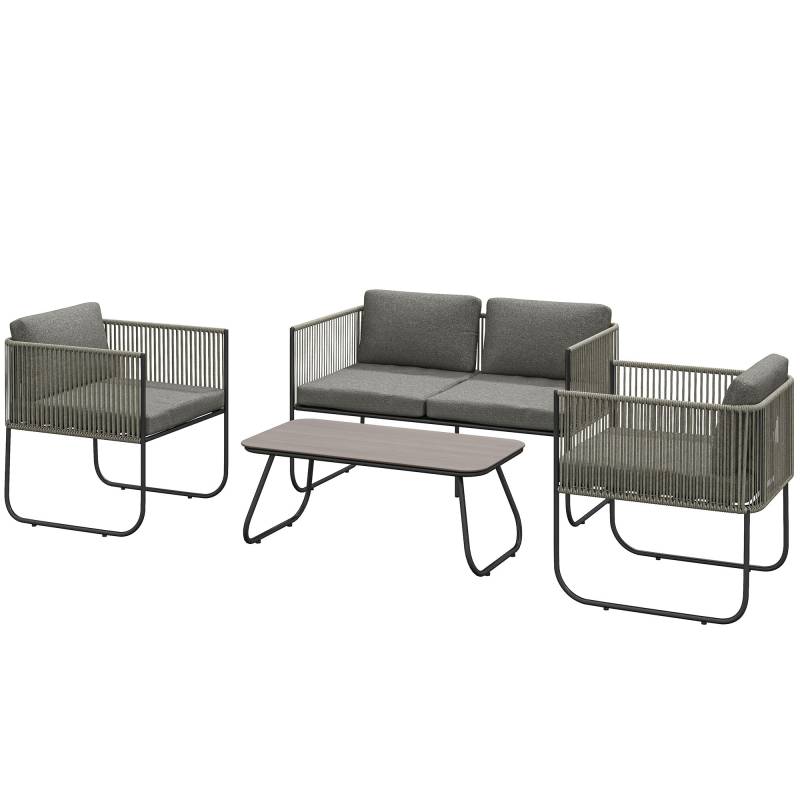 Havemøbelsæt Af Polyrattan Loungesæt Med Sofa, Lænestol, Bordhynder, Vejrbestandig 116 X 60 X 69 Cm Brun + Mørkegrå - Aosom