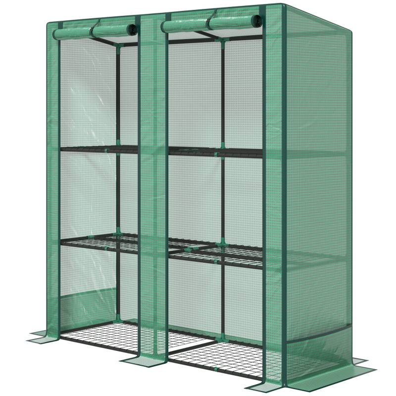 Minidrivhus Med 3-Lags Hylder, Plastikdæksel, Uv-Bestandig, Bærbar, Rulledør, 144 X 48 X 152 Cm, Grøn - Aosom