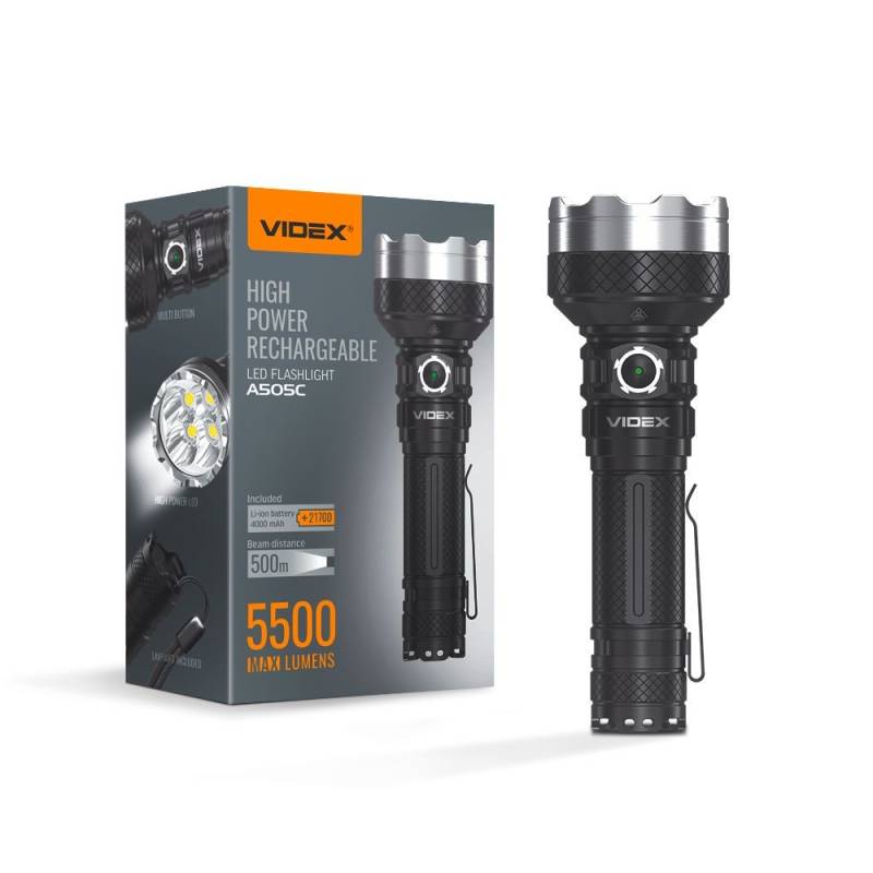 Led Bærbar Lommelygte - 5000k, Lysstyrke 5500lm, Forbrug 20w - Kulør : Neutral - Videx