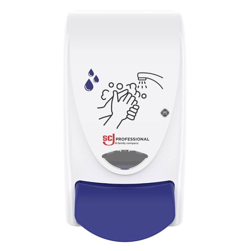 Deb Stoko Cleanse Washroom Dispenser Til Skumsæbe, I Hvid Plast M. Lyseblå Trykknap, 1 L