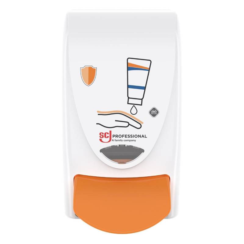 Deb Stoko Protect Dispenser Til Beskyttelsescreme, Hvid Plast M. Gul Trykknap, 1 L