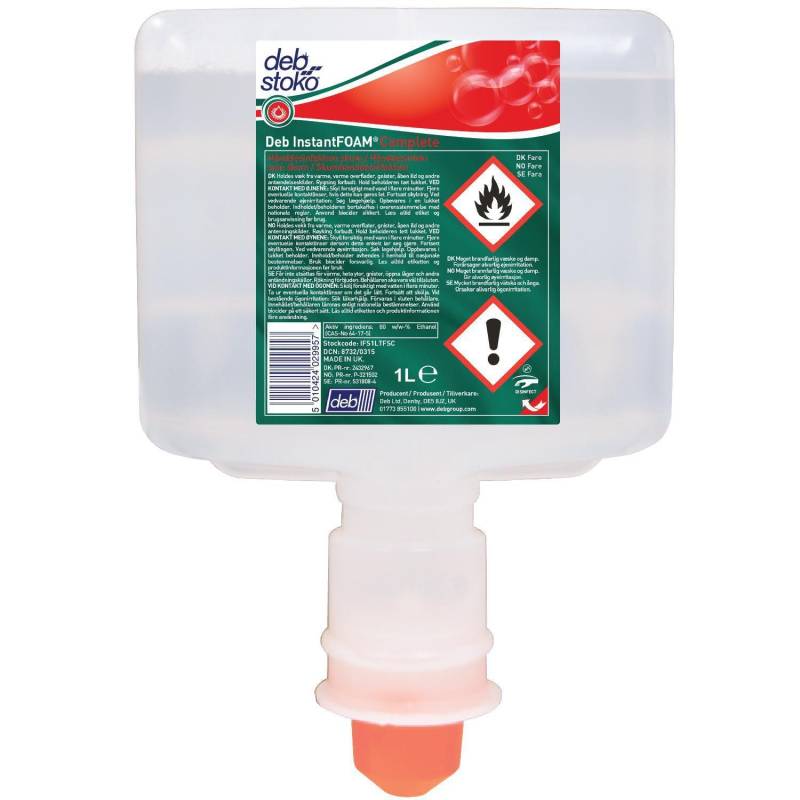 Deb Stoko, Instantfoam Complete Hånddesinfektion, Til Berøringsfri Dispenser, U. Parfume Og Farve, 1 L
