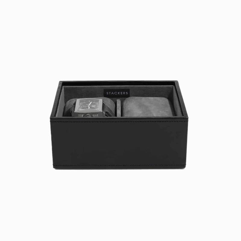 Smykkeskrin Med Plads Til Ure - Sort - 18cm X 12,5cm X 8cm - Adriana - Stackers