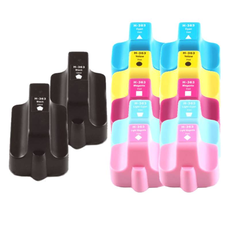 Pakke Sæt Hp 363xl  6 Farver 2x Bk-C-M-Y-Lc-Lm  Alternativ  200 Ml - Inkpartner Aps