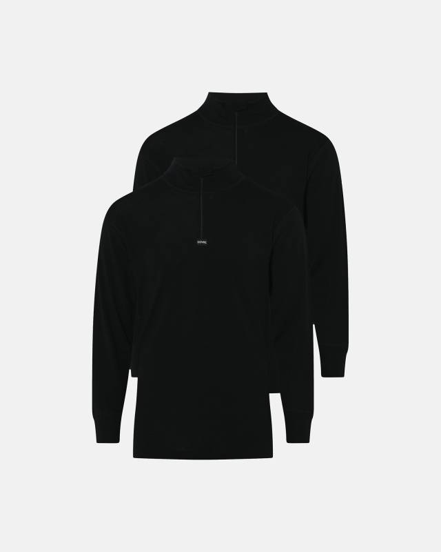 Langærmet T-Shirts "zip" 2-Pak | 100% Merino Uld | Sort - Dovre