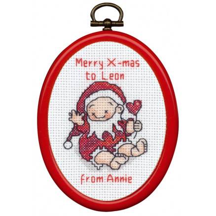 Permin Broderikit Siddende Nisse Med Ramme 7x9cm