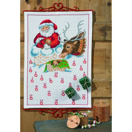 Permin Broderikit Julekalender - Julemand I Skorsten 38 X 50 Cm