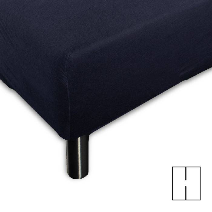 Splitlagen - H-Split - 180x200 Cm - Mørkeblåt - 100% Bomuld Jersey Lagen - Stræklagen Til Elevationsseng - Nordstrand Home