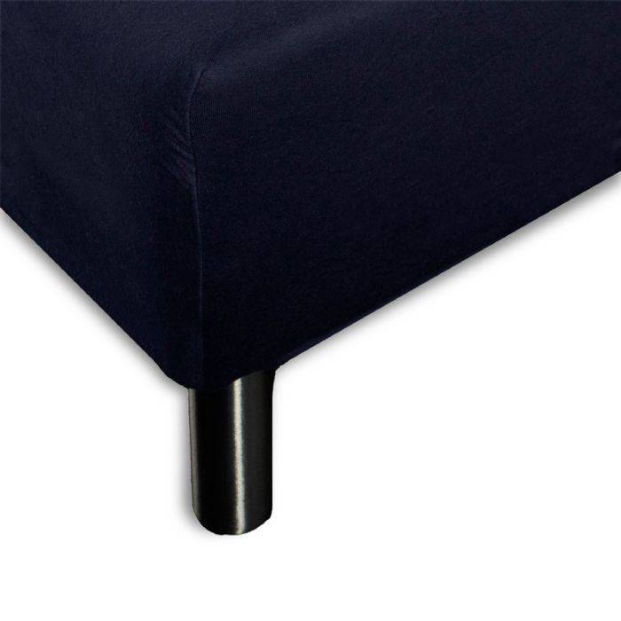 Stræklagen 200x200 Cm - Mørkeblåt - 100% Bomuld Jersey Lagen - Faconlagen Til Stor Dobbeltseng - Nordstrand Home