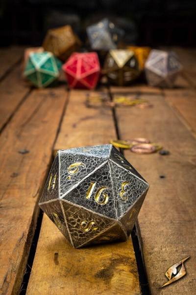 Dice - 20 Sidede (d20) Terninger - Steel - Epic Armoury - 8.5cm - !live Rollespil - Iron Fortress