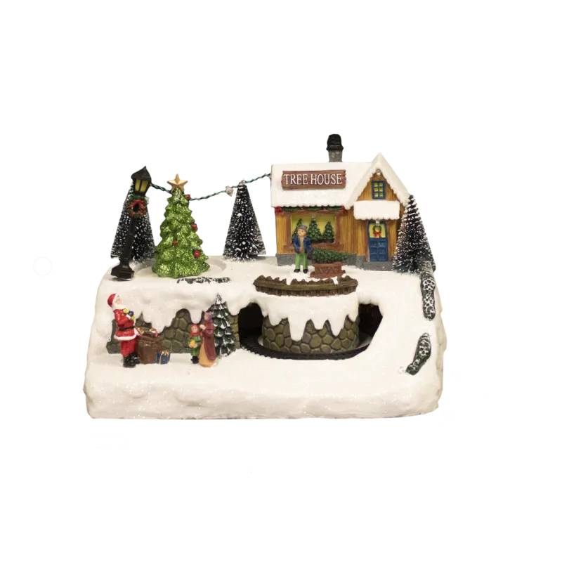 Juleby "treehouse Town" Nordic Winter Med Lys Og Musik. Til Batteri
