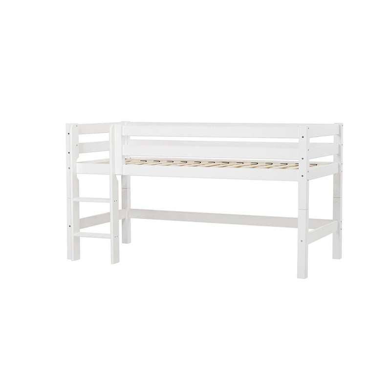 Hoppekids Eco Luxury - Halvhøj Seng - 90x200 Cm. - Fleksibel Indlægsbund - Hvid