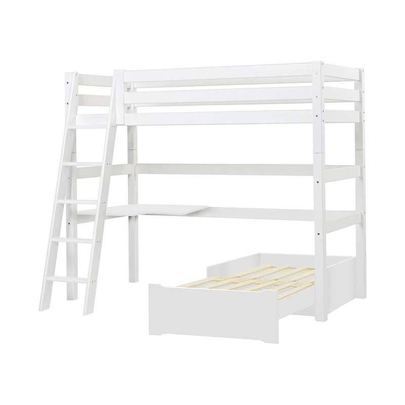 Hoppekids Eco Luxury - Mega Seng M. Lounge Modul Og Bordplade - 90x200 Cm. - Skrå Stige - Hvid
