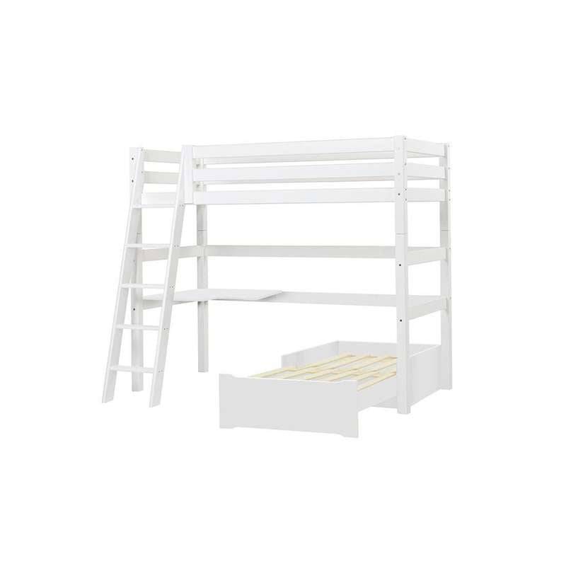 Hoppekids Eco Luxury - Mega Seng M. Lounge Modul Og Bordplade - 90x200 Cm. - Skrå Stige - Fleksibel Indlægsbund - Hvid