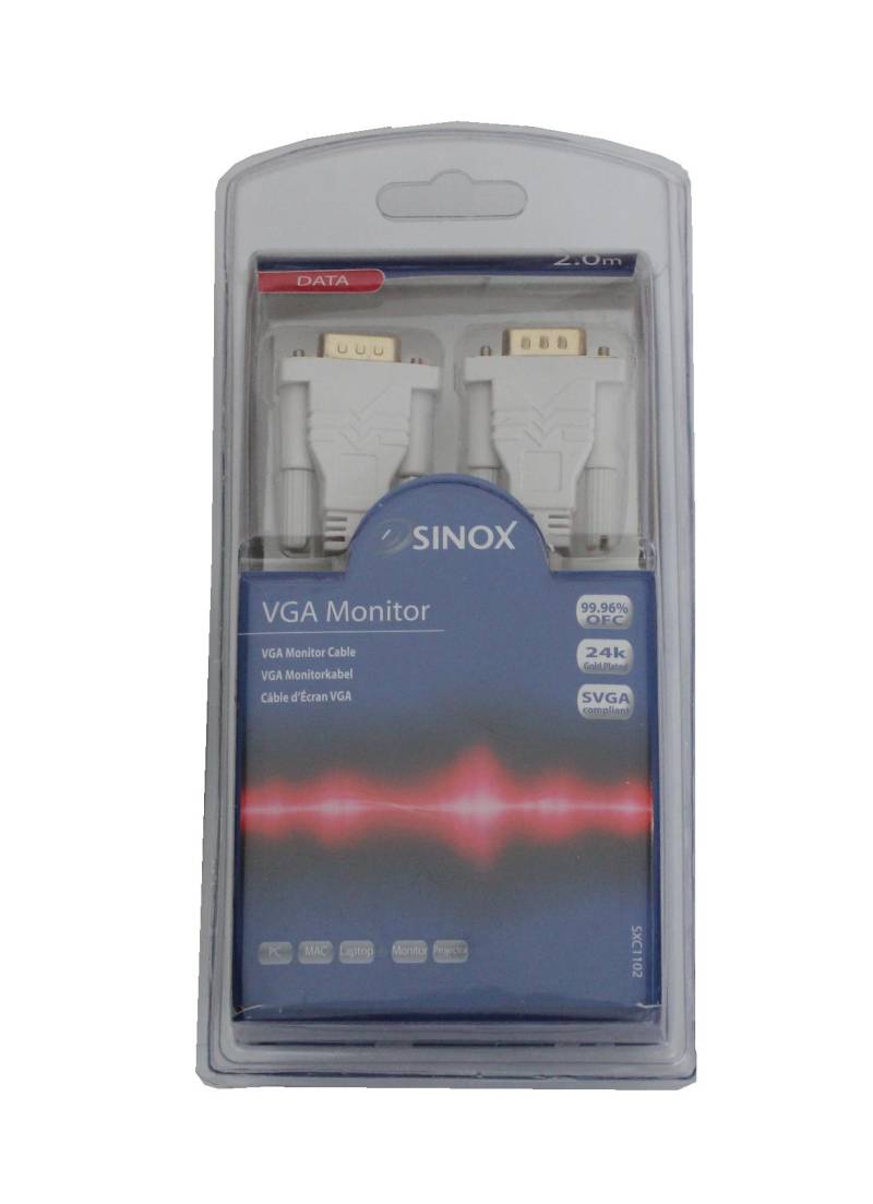 Sinox Sxc1102 Vga Monitor Kabel 2m Hvid