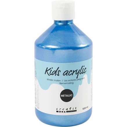 Skole Akrylmaling Metallic, Blå, Metallic, 500 Ml/ 1 Fl. - A-Color