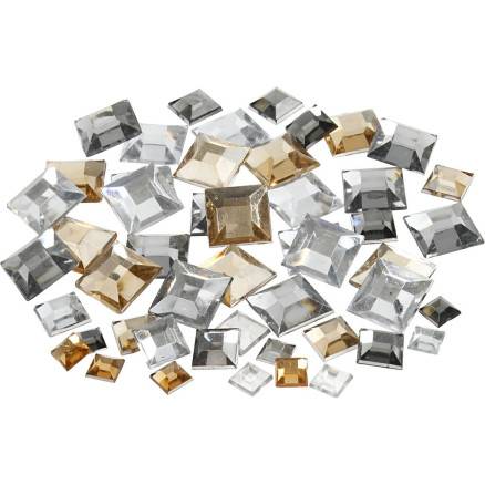 Rhinsten, Firkantede, Str. 6+9+12 Mm, Gylden Olie, 360 Stk./ 1 Pk. - Diverse