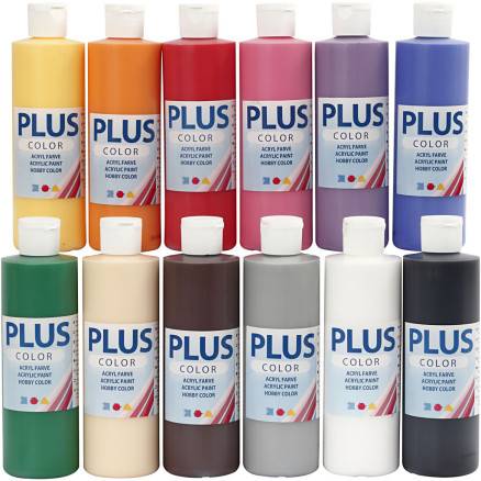 Plus Color Hobbymaling, Standardfarver, 12x250ml/ 1 Pk.
