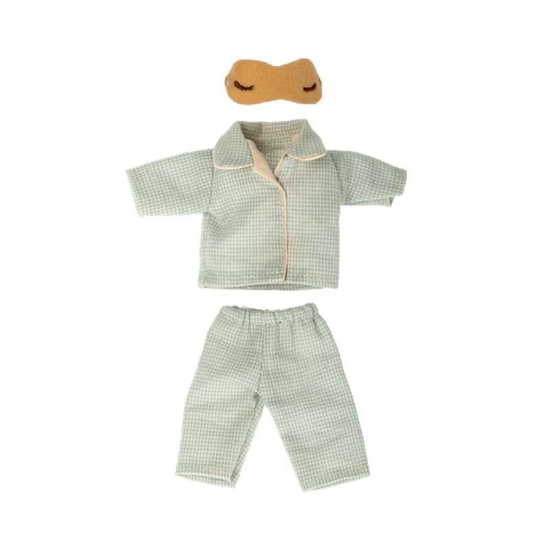 Maileg Tøj Til Far Mus - Blåternet Pyjamas Med Sovemaske