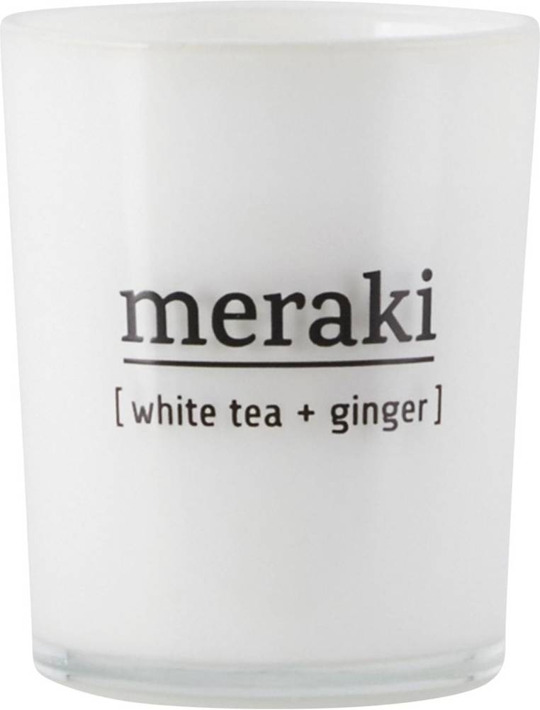 Duftlys Meraki White Tea & Ginger I Hvidt Glas ø5,5ã—h6,7 Cm, Soyavoks, 12 Timers Brændetid