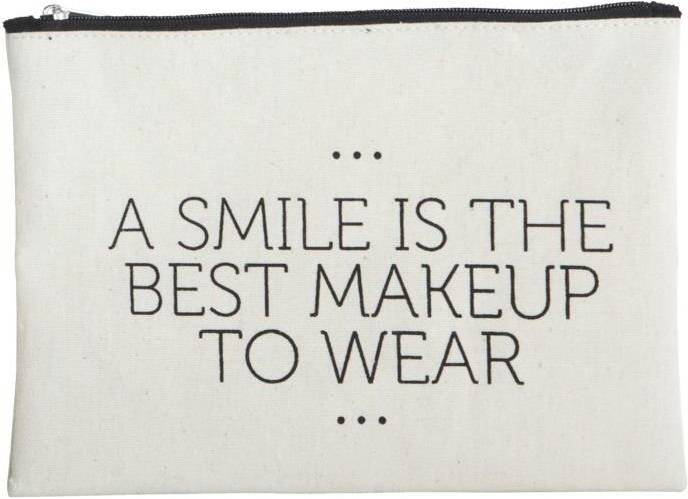 Makeup Taske House Doctor Smile Hvid/Sort 21 X 15 Cm Bomuld/Polyester Med Inspirerende Budskab
