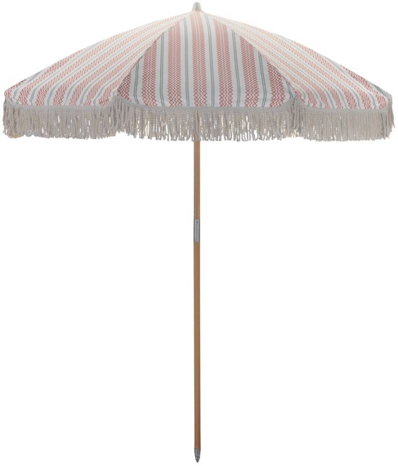 Udendørs Fritstående Parasol House Doctor Umbra Med Frynser Rød/Grøn ø190 Cm H230 Cm Polyester Bøgetræ
