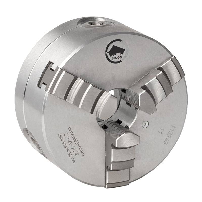 Bison 3-Bakket Centrerpatron ø125 Mm-Stål-Kegle 3-Din 55027-Direkte Montering (bajonet)-3534-125-3 - Diesella