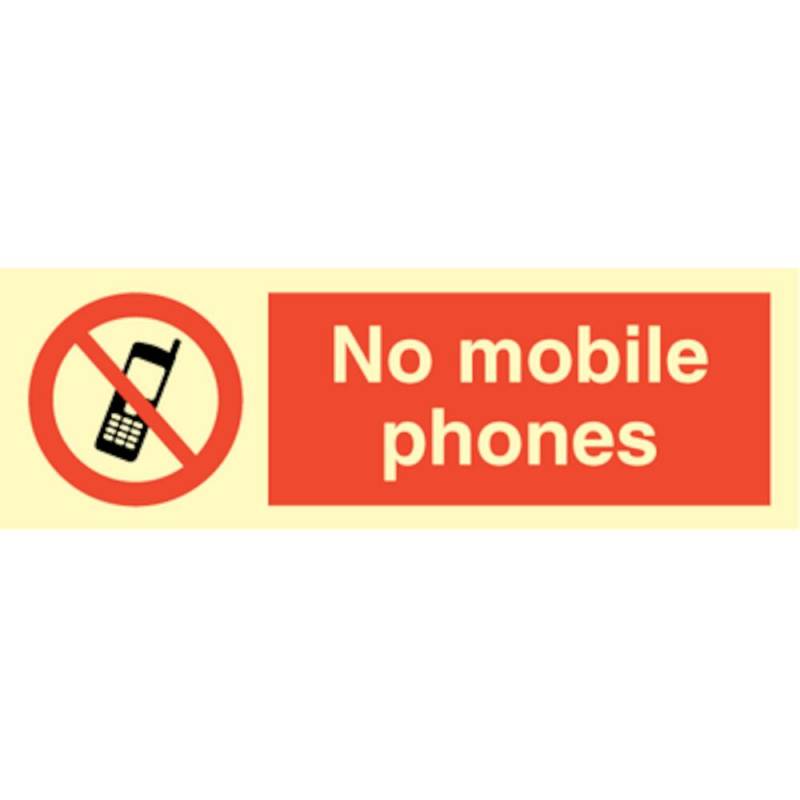 No Mobile Phones  - Efterlysende Plast Hi150 - 100 X 300 Mm - Jo Safety