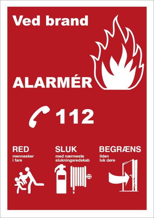 Brandskilt - Ved Brand Alarmer  - Vinyl Klistermærke - 297 X 210 Mm (a4) - Jo Safety