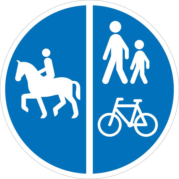 Vejskilt D26,3 Delt Sti Ridende Og Cykler/Gående - 2 Mm Refleks Alu - ø 30 Cm - Dobbeltsidet - Jo Safety