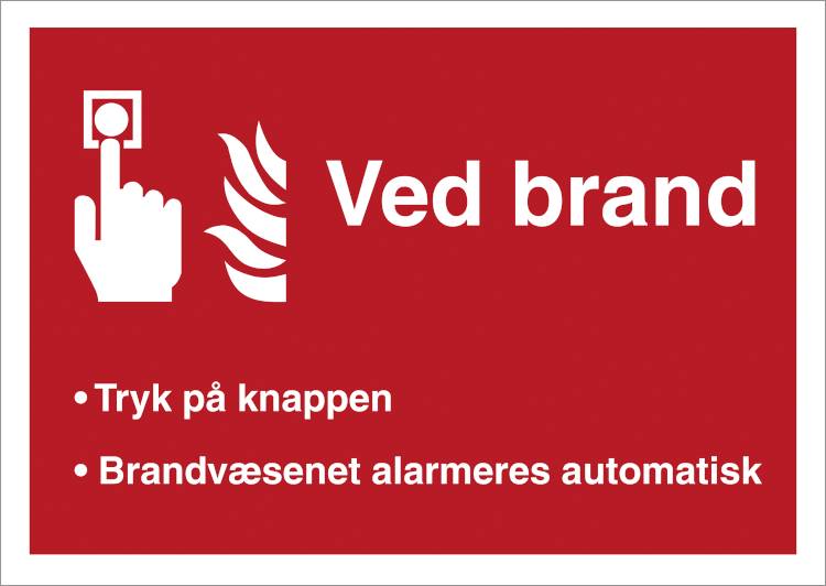 Brandskilt - Ved Brand Alarmtryk - Vinyl Klistermærke - 105 X 148 Mm (a6) - Jo Safety