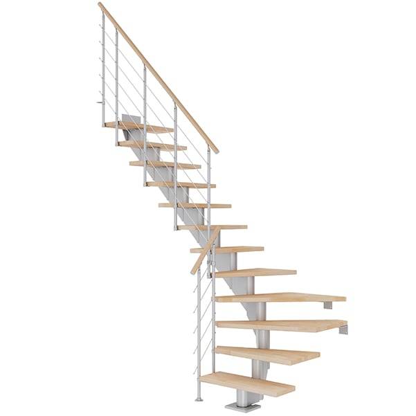 Dolle Hamburg Kvartsvingstrappe I Pearl Grey-Style 6-Olieret Bøg-85-11 - Lodret Højde Op Til 258 Cm