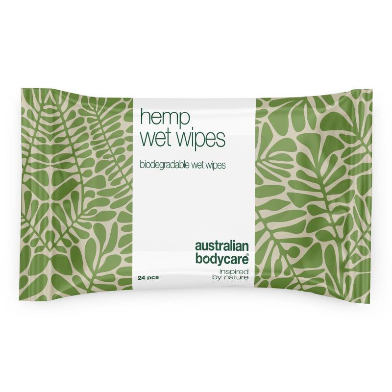 Vådservietter Til Skånsom Rens  -  Med Hamp Og Aloe Vera â€” Effektive Vådservietter, Der Renser Og Opfrisker Huden. Med Hampfrøolie Og Aloe Vera. Perfekte Til Hænder, Ansigt Og Krop. - 1 Stk. - Australian Bodycare