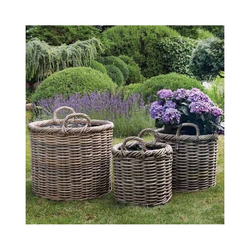 Kurv Rund Rattan M/ Plast & 2 Hanke - Ib Laursen - 3 Størrelser