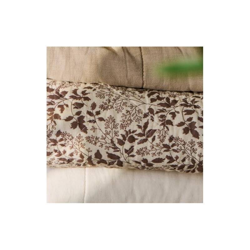 Quilt / Vattæppe Naturfarvet M/ Brunt Løvmønster - Ib Laursen 130x180